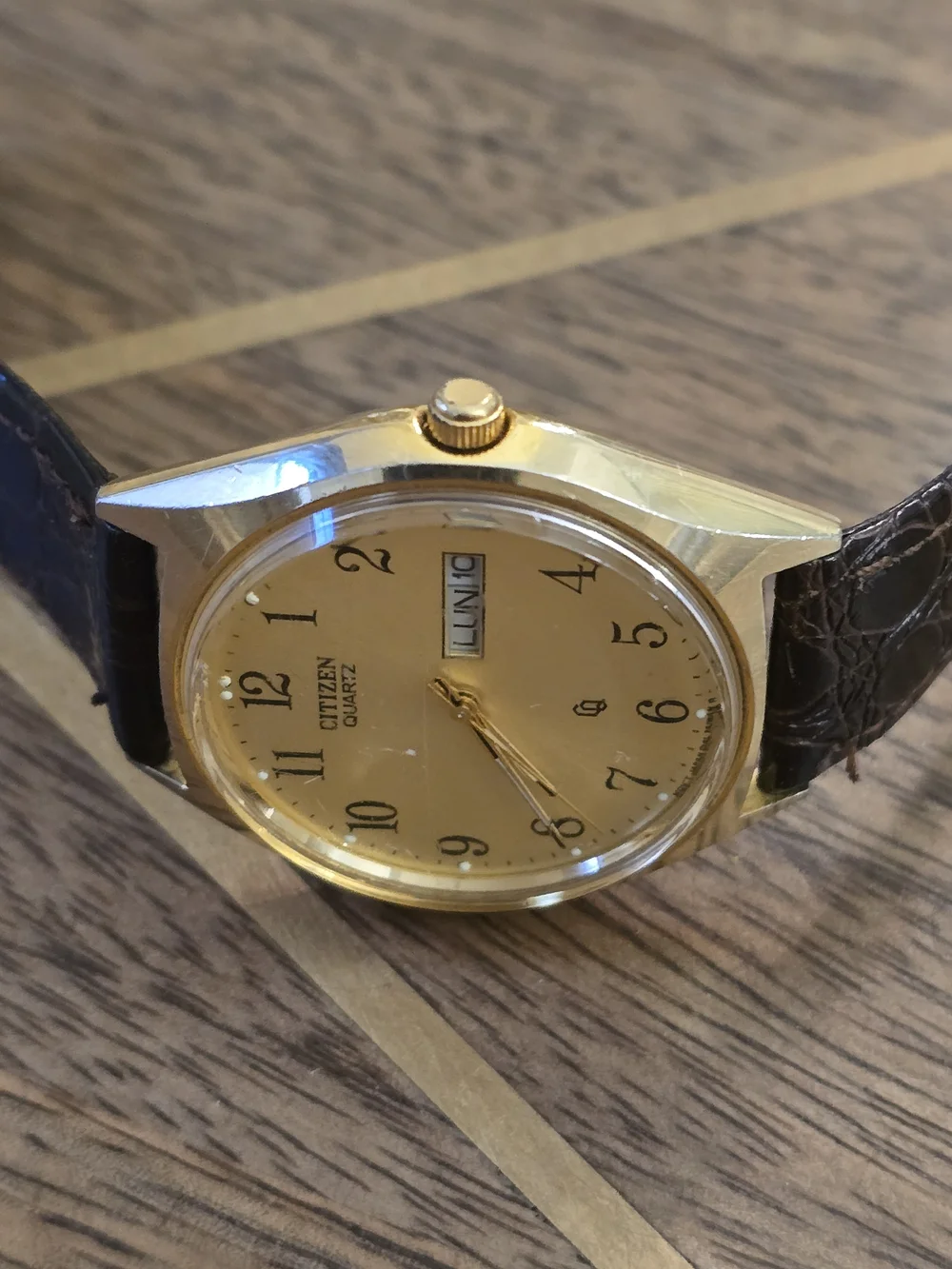 Citizen Quartz Men's Gold Dial Brown Leather Strap Watch